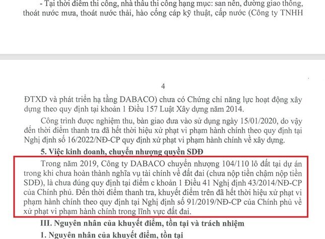 Thanh tra chỉ loạt vi phạm khu nhà ở của Dabaco tại Bắc Ninh