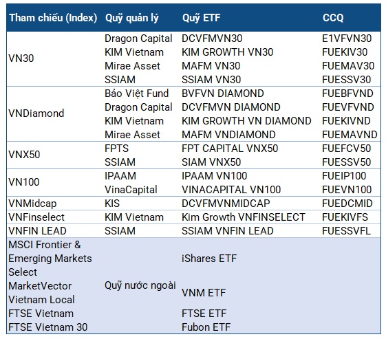 Các quỹ ETF tại Việt Nam đang mô phỏng theo chỉ số nào?