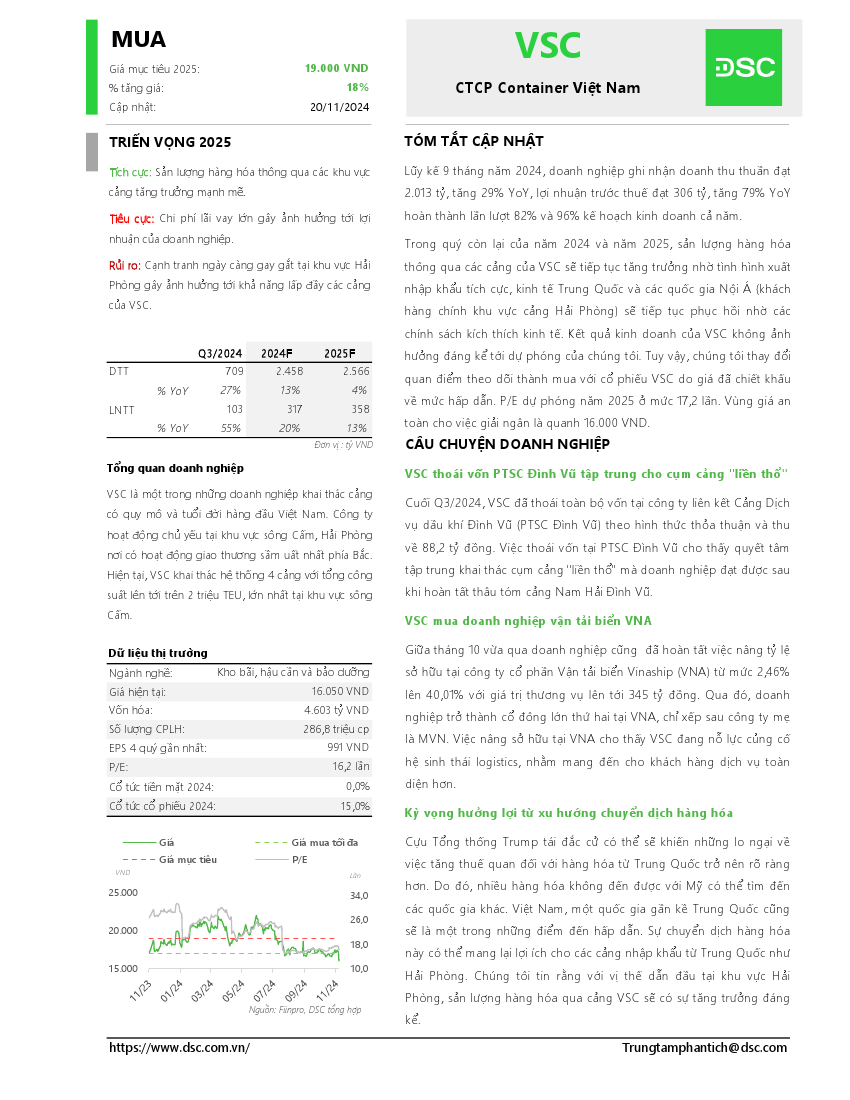 VSC: Khuyến nghị MUA với giá mục tiêu 19,000 đồng/cổ phiếu
