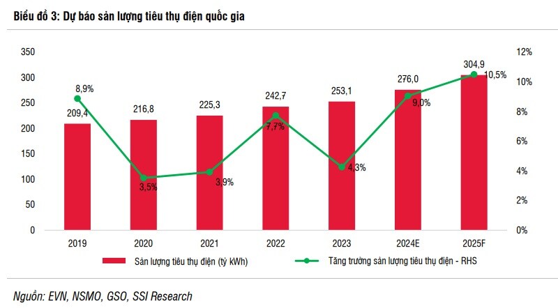 SSI: Nhu cầu điện 2025 tăng cao nhưng sẽ đủ nguồn cung, EVN có thể hòa vốn