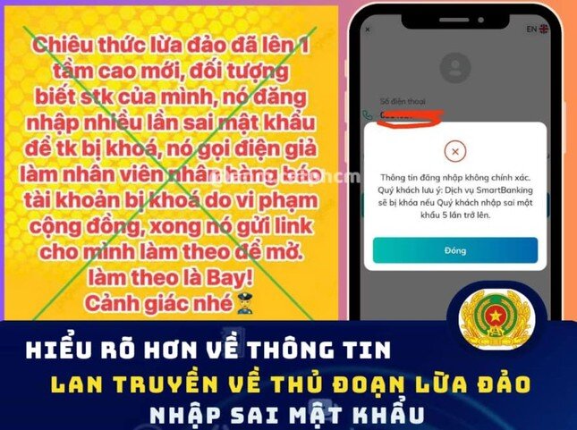 Công an TPHCM cảnh báo về thủ đoạn nhập sai mật khẩu ngân hàng để chiếm đoạt tiền