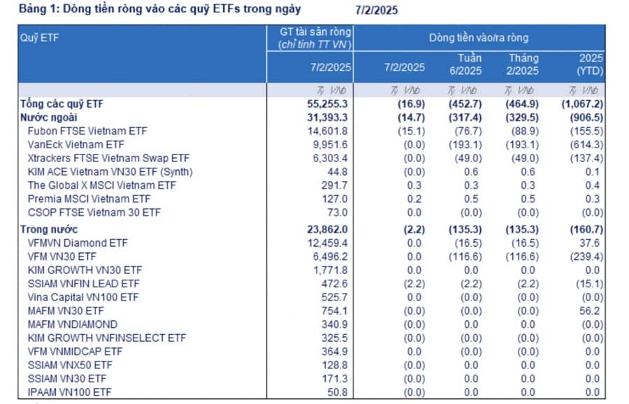 Chỉ trong hơn một tháng đầu năm 2025, các quỹ ETF đã rút ròng hơn 1.000 tỷ đồng