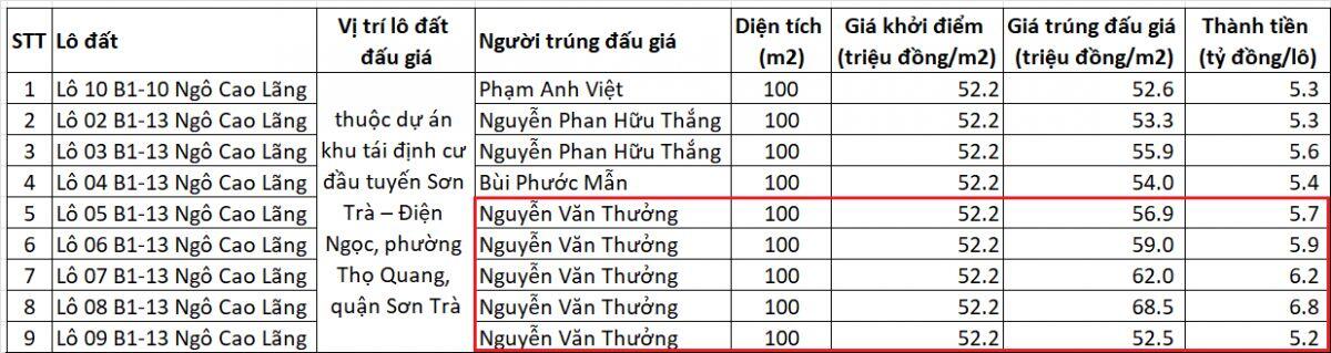 Một "đại gia" ở Hà Nội trúng đấu giá loạt lô đất tại Đà Nẵng
