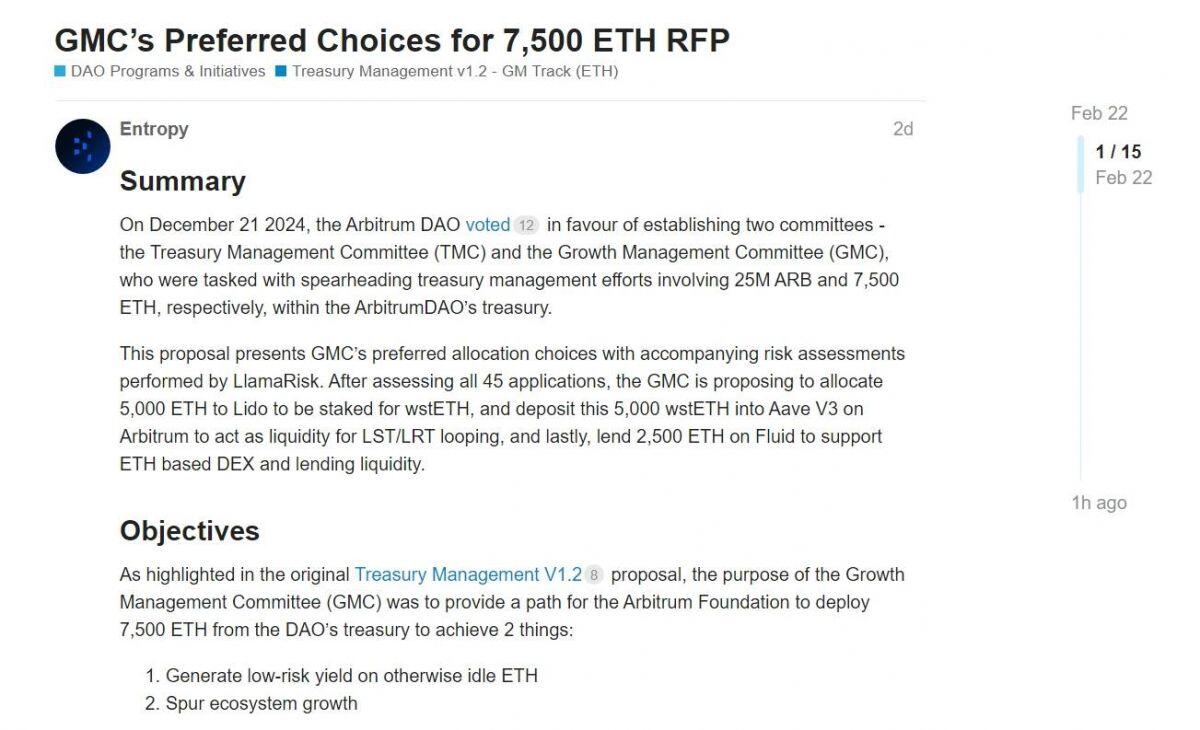 Đề xuất đầu tư 7.500 ETH của Arbitrum DAO gây bất đồng