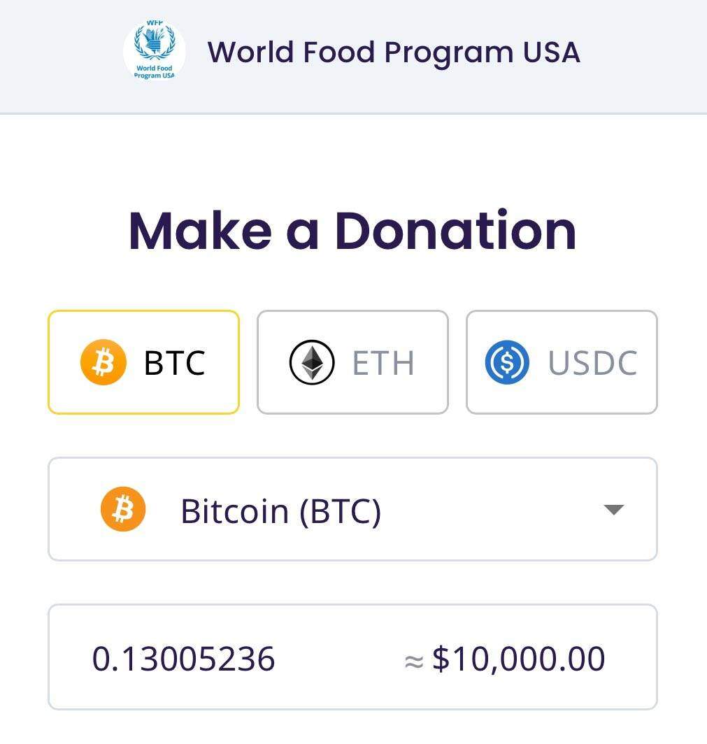 Chương trình Lương thực Thế giới Hoa Kỳ nhận quyên góp Bitcoin và Dogecoin