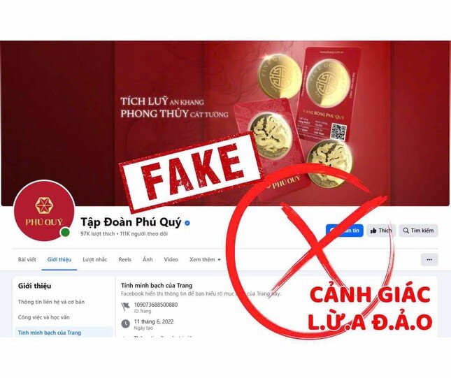 Cảnh giác với các trang giả mạo fanpage của Tập đoàn Vàng bạc Đá quý Phú Quý