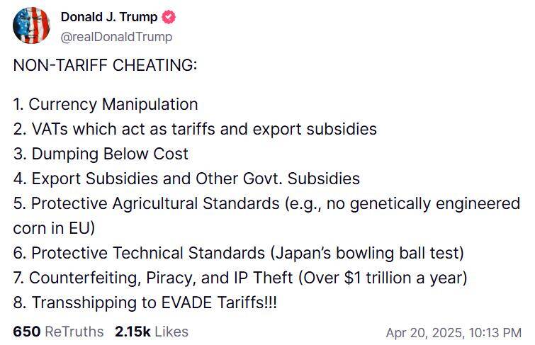 Ông Trump chỉ ra 8 trường hợp gian lận phi thuế quan