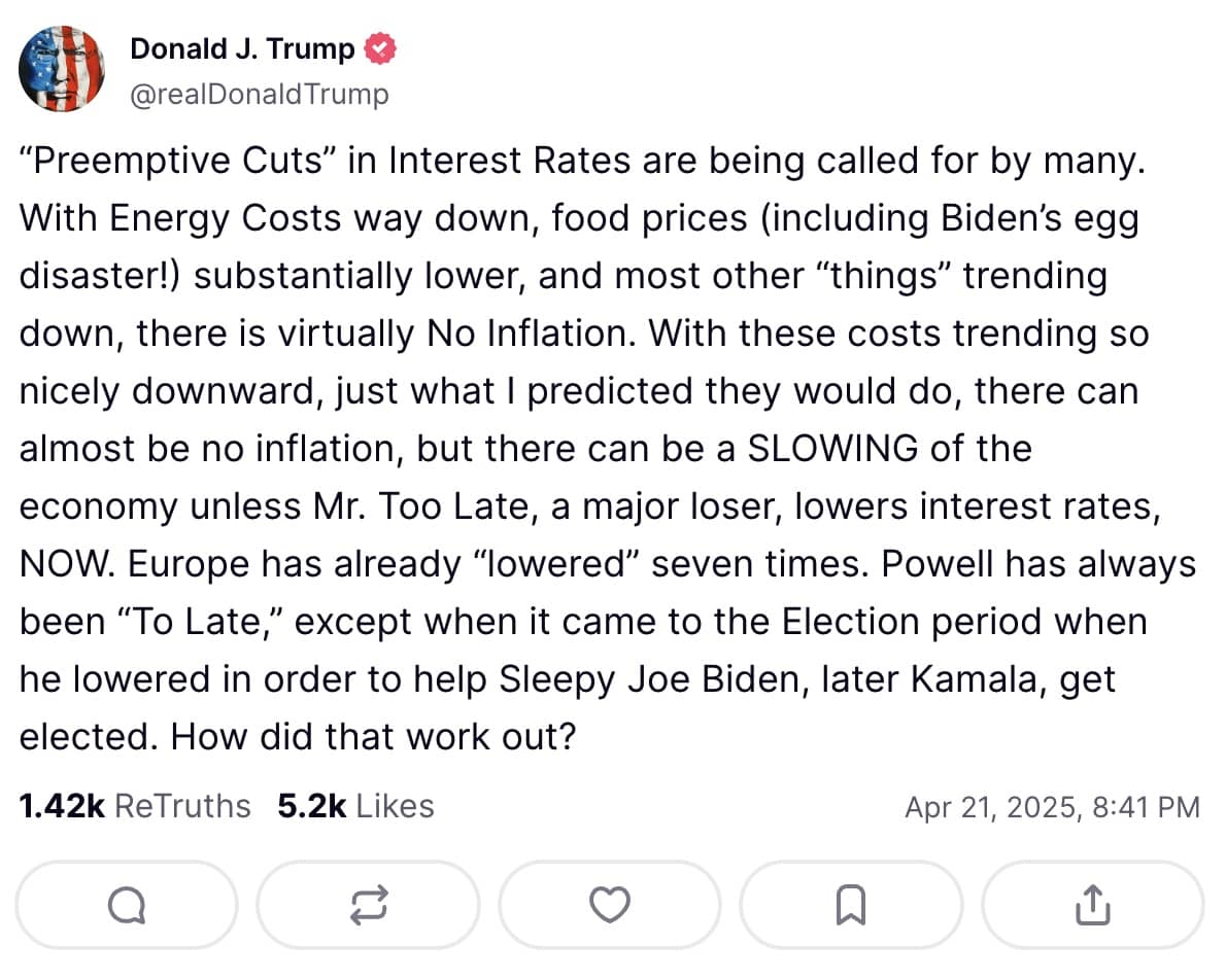 Trump gọi Chủ tịch Fed là “kẻ thua cuộc”, thúc ép hạ lãi suất ngay lập tức