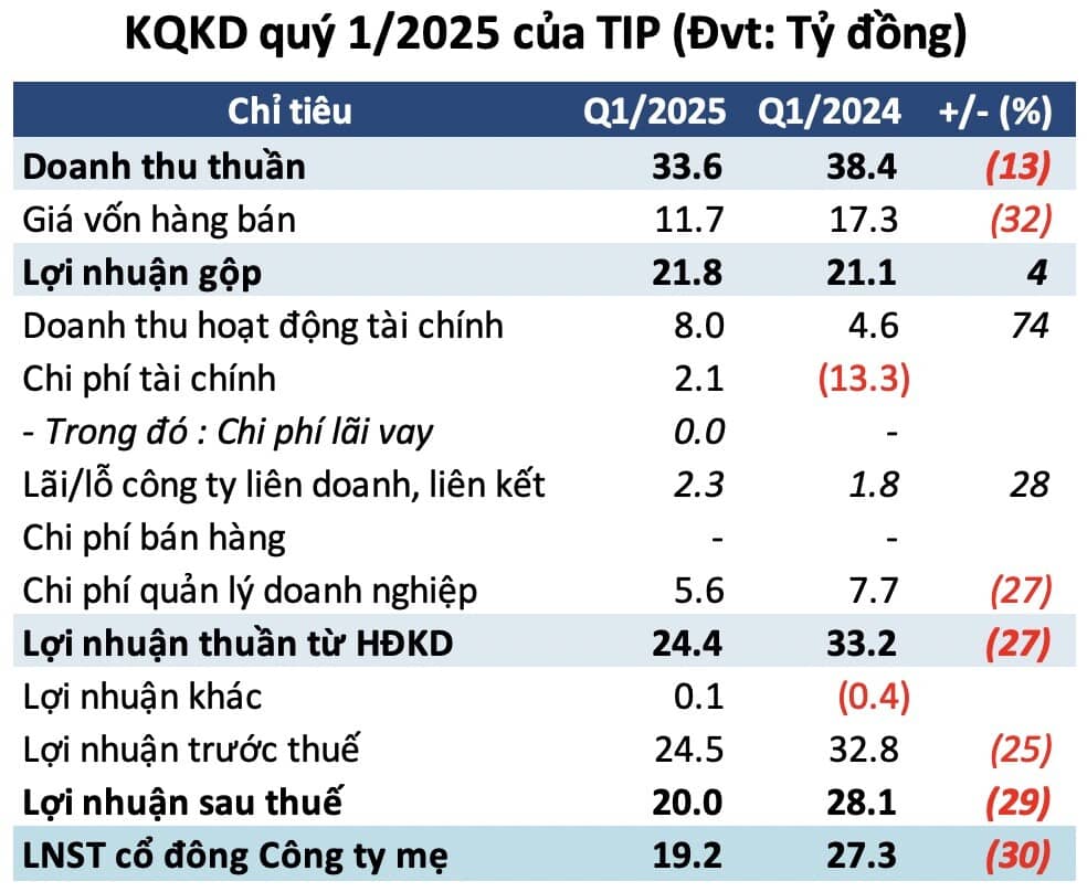 Lợi nhuận quý 1 TIP đi lùi 30%