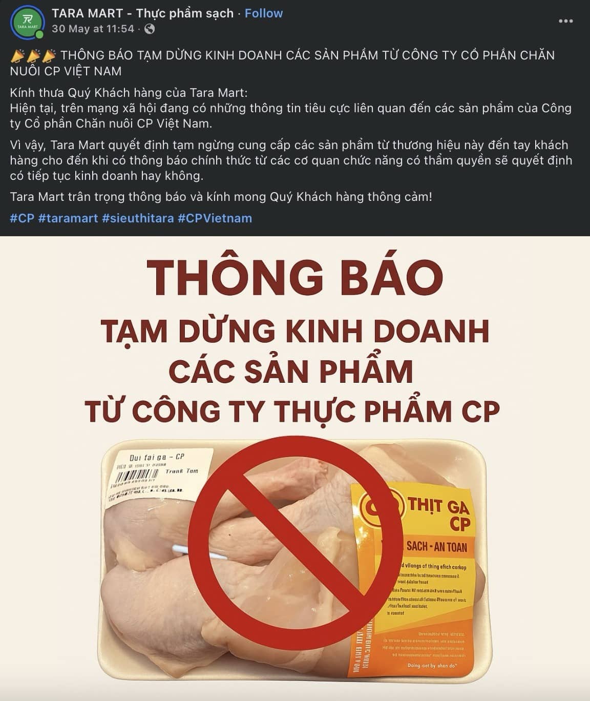 Một cửa hàng thực phẩm thông báo tạm ngưng bán sản phẩm của C.P