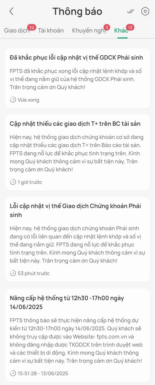 Chứng khoán FPT gặp sự cố hệ thống giao dịch sáng 16/06
