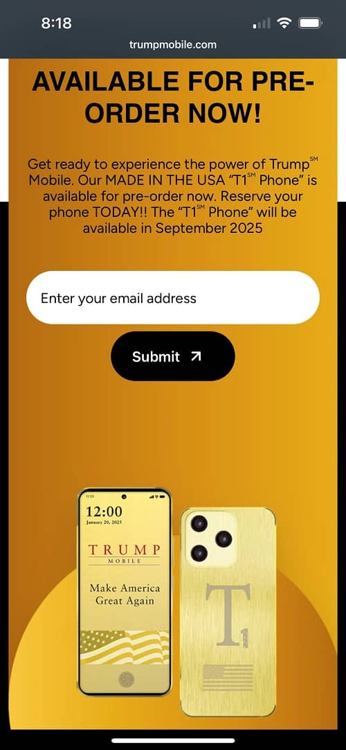 Trump Organization ra mắt điện thoại mạ vàng giá 499 USD cùng với gói cước di động