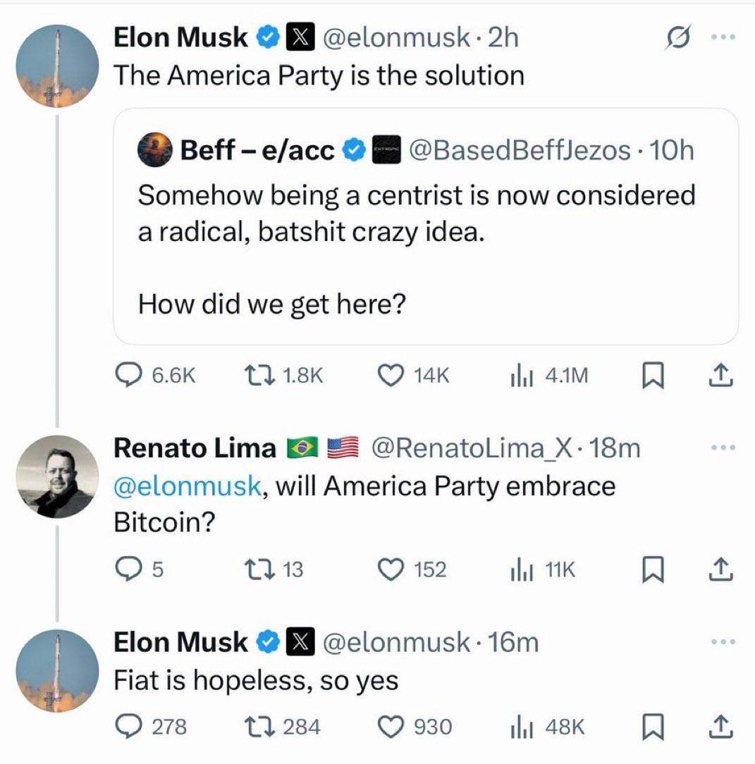 Elon Musk nói Đảng America Party sẽ ủng hộ Bitcoin