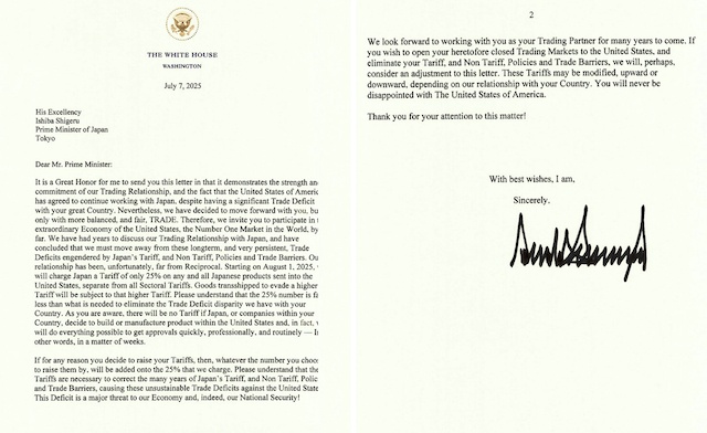 Ông Trump gửi thư thuế quan tới 14 nước, Nhật Bản và Hàn Quốc 25%, Thái Lan 36%, Bangladesh 35%