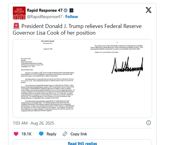 Thống đốc Fed Lisa Cook: “Tổng thống Trump không có quyền sa thải tôi”