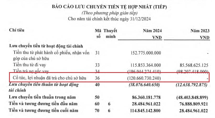 QCG nói gì về khoản chi 120 tỷ cổ tức trên báo cáo tài chính 2024?
