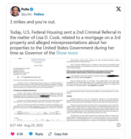Thống đốc Fed Lisa Cook nhận thêm đơn tố giác từ đồng minh của ông Trump