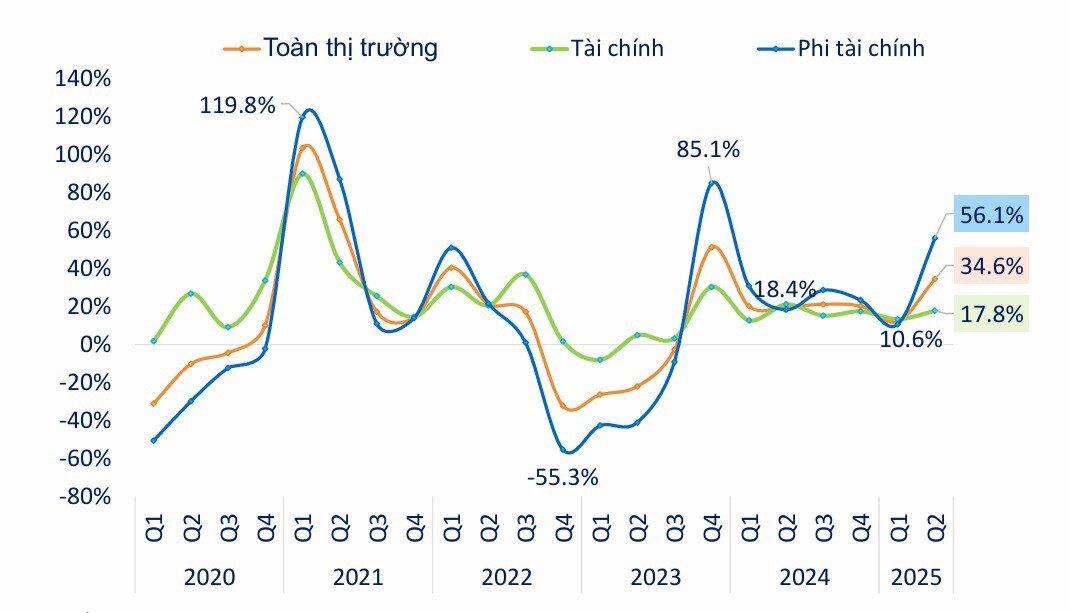 Tăng trưởng lợi nhuận quý II/2025 mạnh nhưng chất lượng còn nhiều băn khoăn