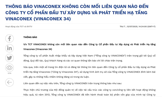 Doanh nghiệp mang họ “Vinaconex” bị phạt vì không công bố thông tin
