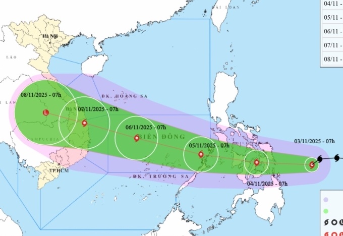 Bão Kalmaegi tăng ba cấp, ngày 5/11 vào Biển Đông