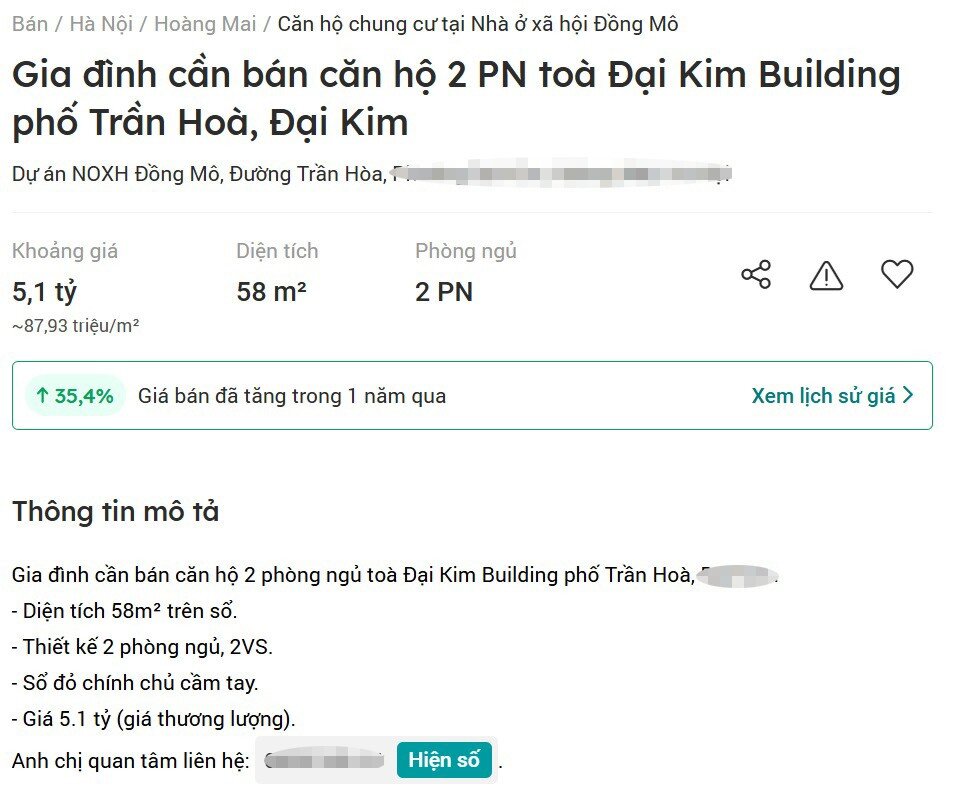 Nhà ở xã hội cũ tại Hà Nội rao bán gần 90 triệu đồng/m2 gây choáng