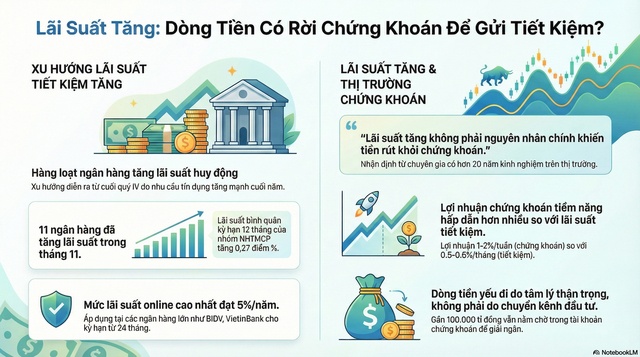 Lãi suất tiết kiệm tăng mạnh , tiền từ chứng khoán có chảy qua gửi tiết kiệm?