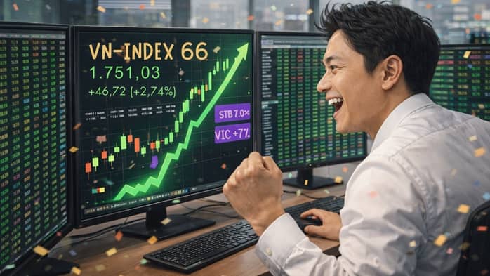 VN-Index "bùng nổ" gần 47 điểm: Cổ phiếu Sacombank và Vingroup gây bất ngờ