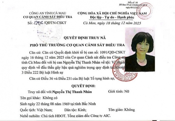 Chủ tịch công ty AIC Nguyễn Thị Thanh Nhàn tiếp tục bị truy nã