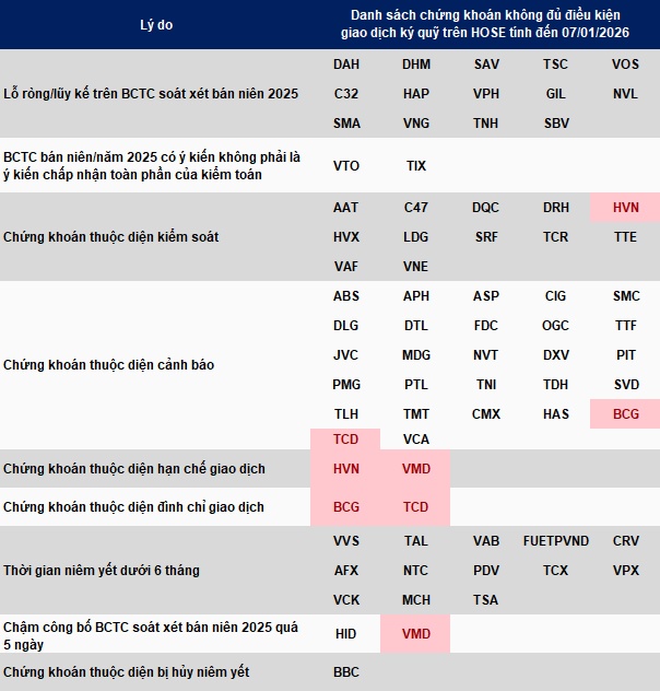 71 mã không được cấp margin trên HOSE quý đầu năm, nhiều cái tên mới lên sàn