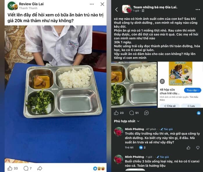 Nhà trường lên tiếng vụ phụ huynh đăng đàn bảo suất ăn bán trú "thảm", học sinh "đói"