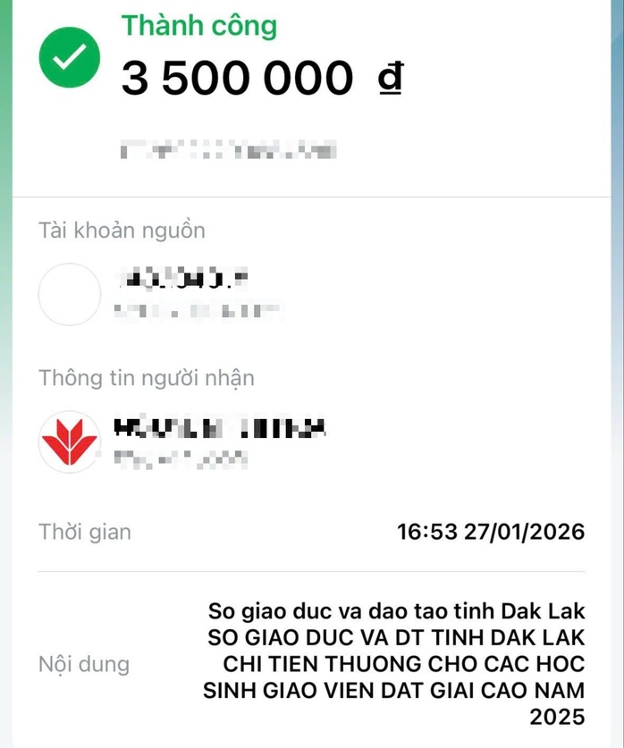 Vụ nhiều học sinh Đắk Lắk chờ tiền thưởng: Sở GD-ĐT đã chuyển tiền
