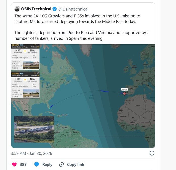 Bầu trời Trung Đông rầm rập bóng dáng tiêm kích Mỹ, phi đội F-35 sẵn sàng tấn công sâu Iran?