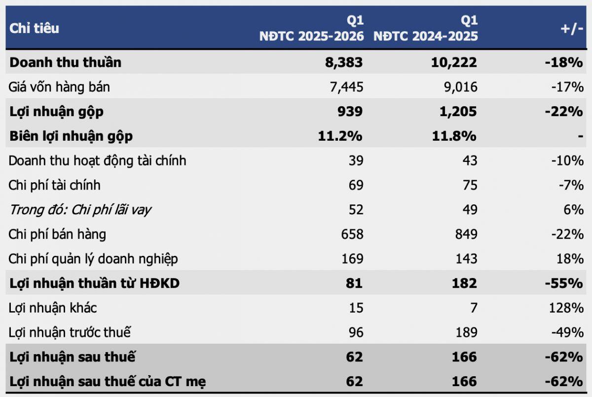 Hoa Sen báo lãi giảm hơn 60% trong quý đầu tiên của NĐTC 2025-2026