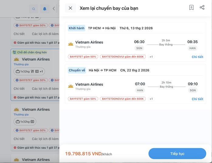 Vé máy bay khứ hồi TPHCM - Hà Nội dịp Tết: Gần 20 triệu đồng!