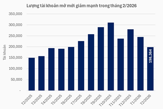 Tài khoản chứng khoán mở mới giảm mạnh trong tháng nghỉ Tết