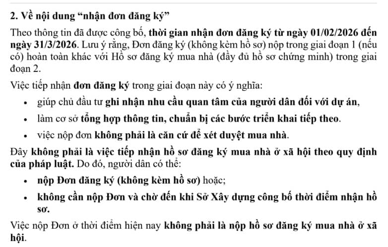 Chủ đầu tư nhà ở xã hội Lý Thường Kiệt: Dự án đang nhận đơn đăng ký, không phải thời điểm nộp hồ sơ đăng ký mua