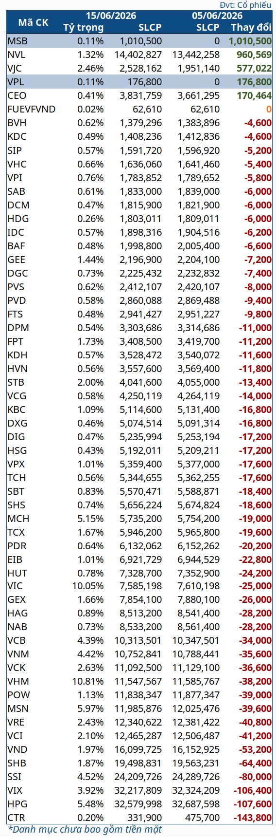 VNM ETF bán ròng trước tuần cơ cấu danh mục, bắt đầu thêm MSB và VPL