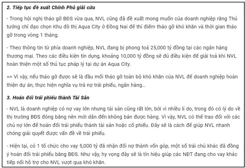 NVL dần giải quyết được khó khăn.