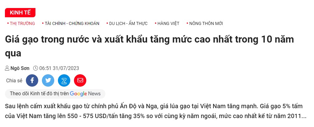 Lúa gạo thế giới khan hiếm - Giá gạo Việt Nam tăng: Cổ phiếu ngành Gạo TAR bứt tốc