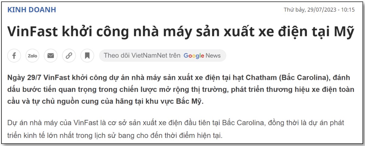 Vinfast và câu chuyện tăng trưởng vượt trội