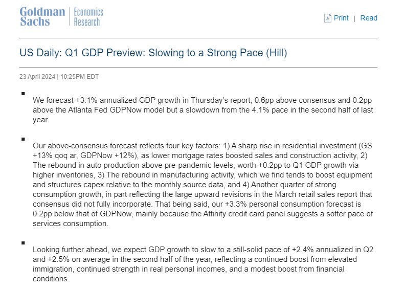 Goldman Sachs dự báo mức tăng trưởng GDP hàng năm quý 1 ở mức 3,1%, cao hơn 0,6% so với kỳ vọng đồng  ...