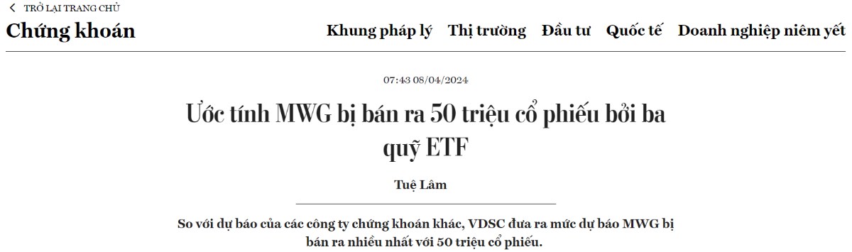 Cổ phiếu MWG và "Cú lừa cơ cấu quỹ ETF"