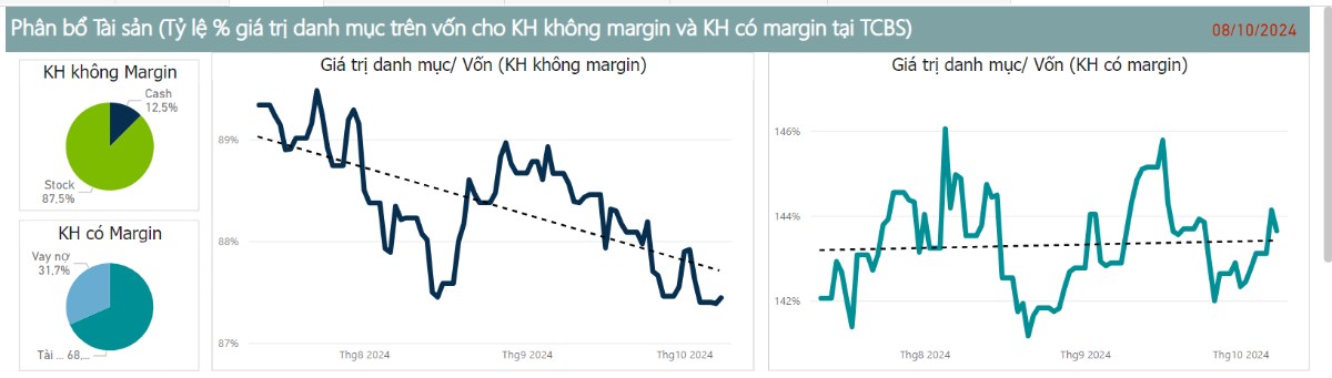 Phân tích biểu đồ phân bổ tài sản không margin và có margin (TCBS 08/10/2024)