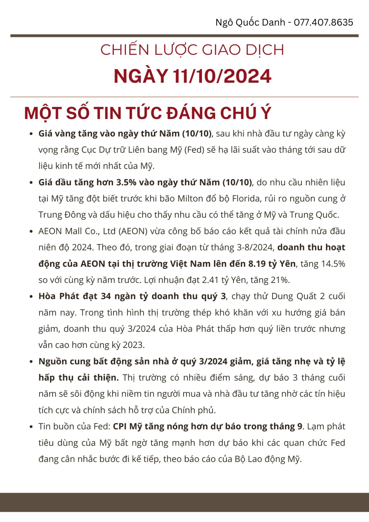 Cập nhật thị trường ngày 11/10.  ...