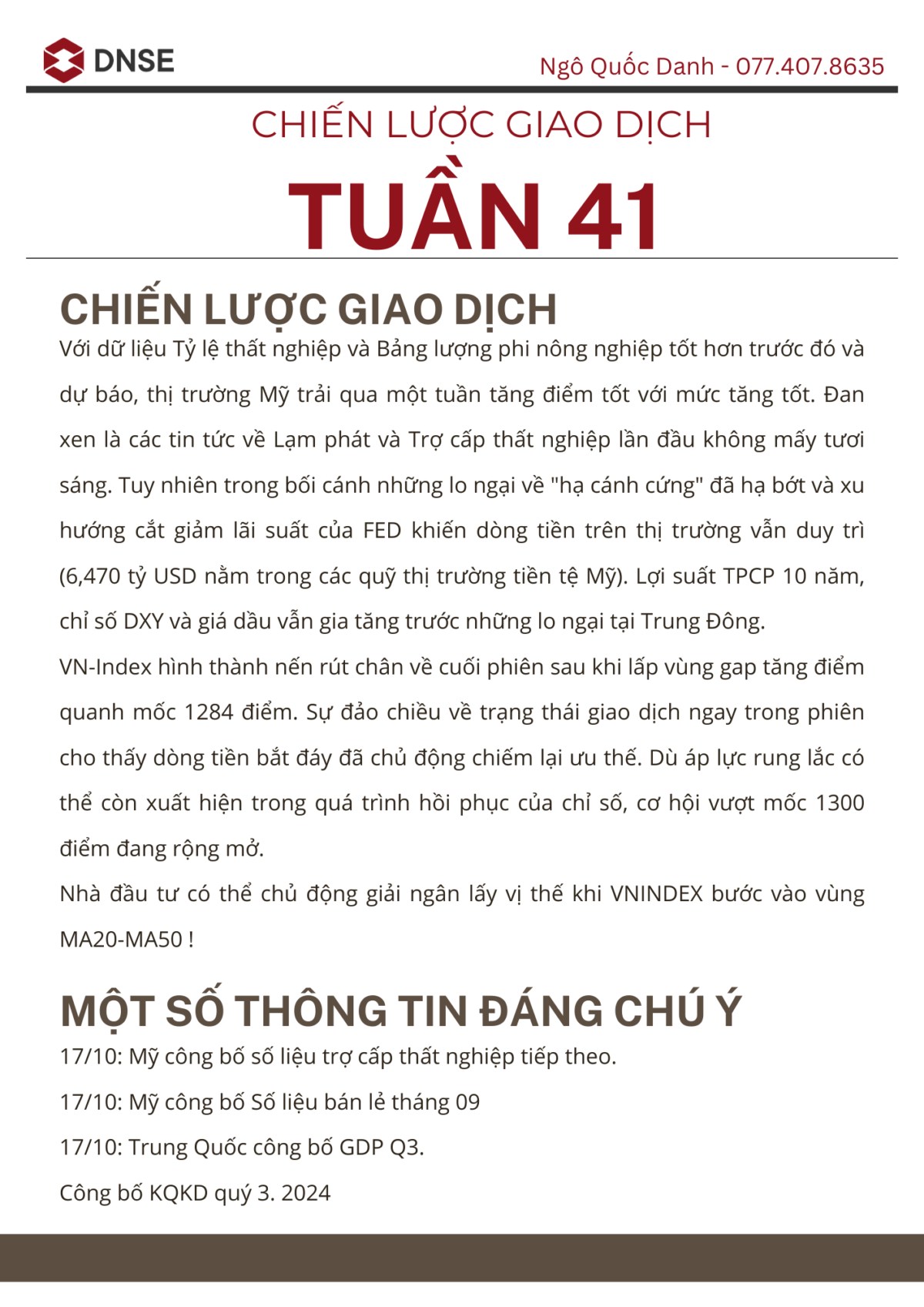 Chiến lược giao dịch tuần 41 (14/10 - 18/10).  ...