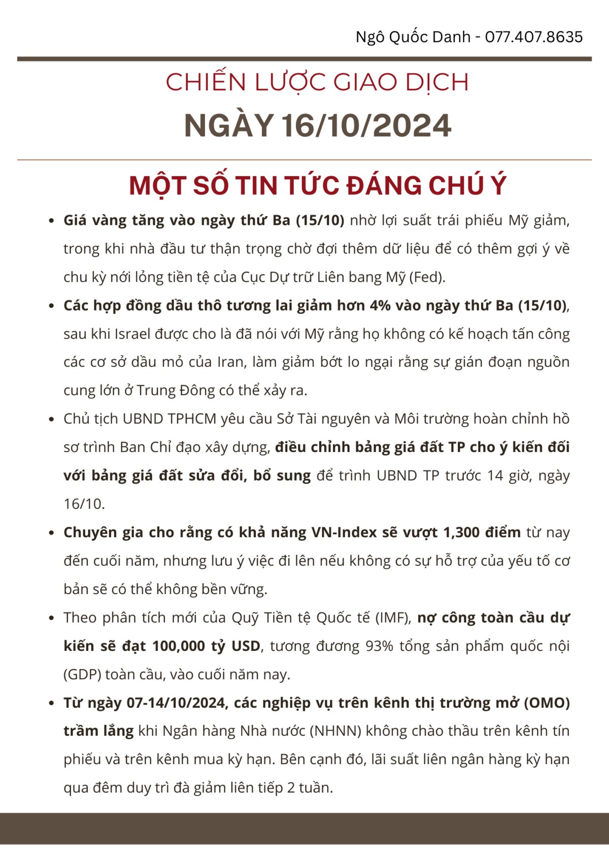 Chiến lược giao dịch ngày 16/10.  ...