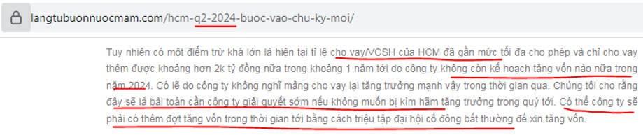 HCM – Nhu cầu tăng vốn cấp thiết sau Q3-2024