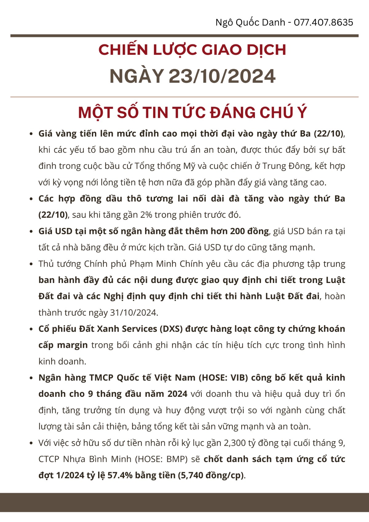 Chiến lược giao dịch ngày 23/10.  ...