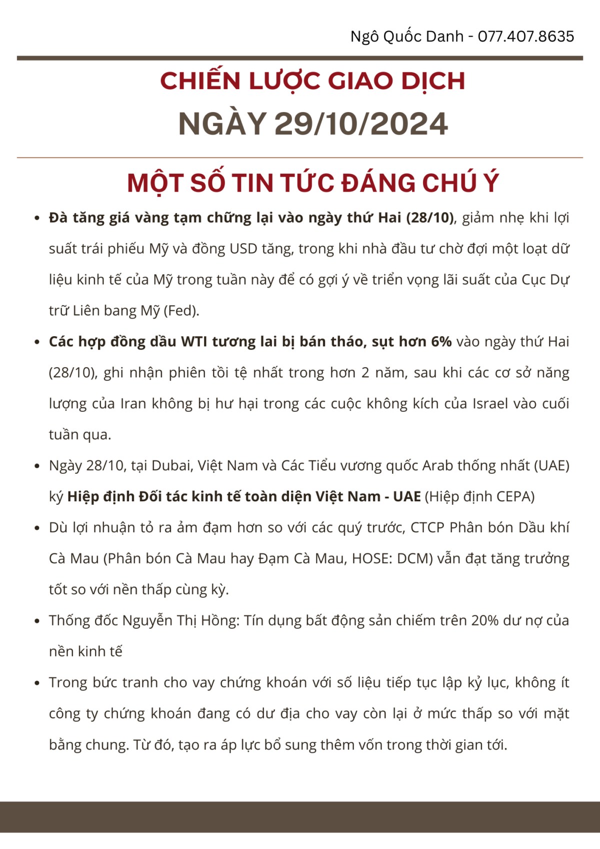 Chiến lược giao dịch ngày 29/10.  ...