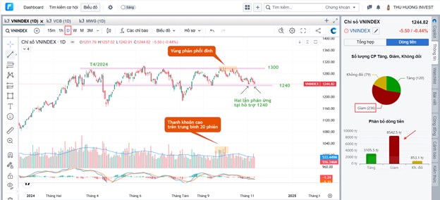 Vnindex sẽ giảm "gắt hơn" sau khi thủng hỗ trợ 1240?